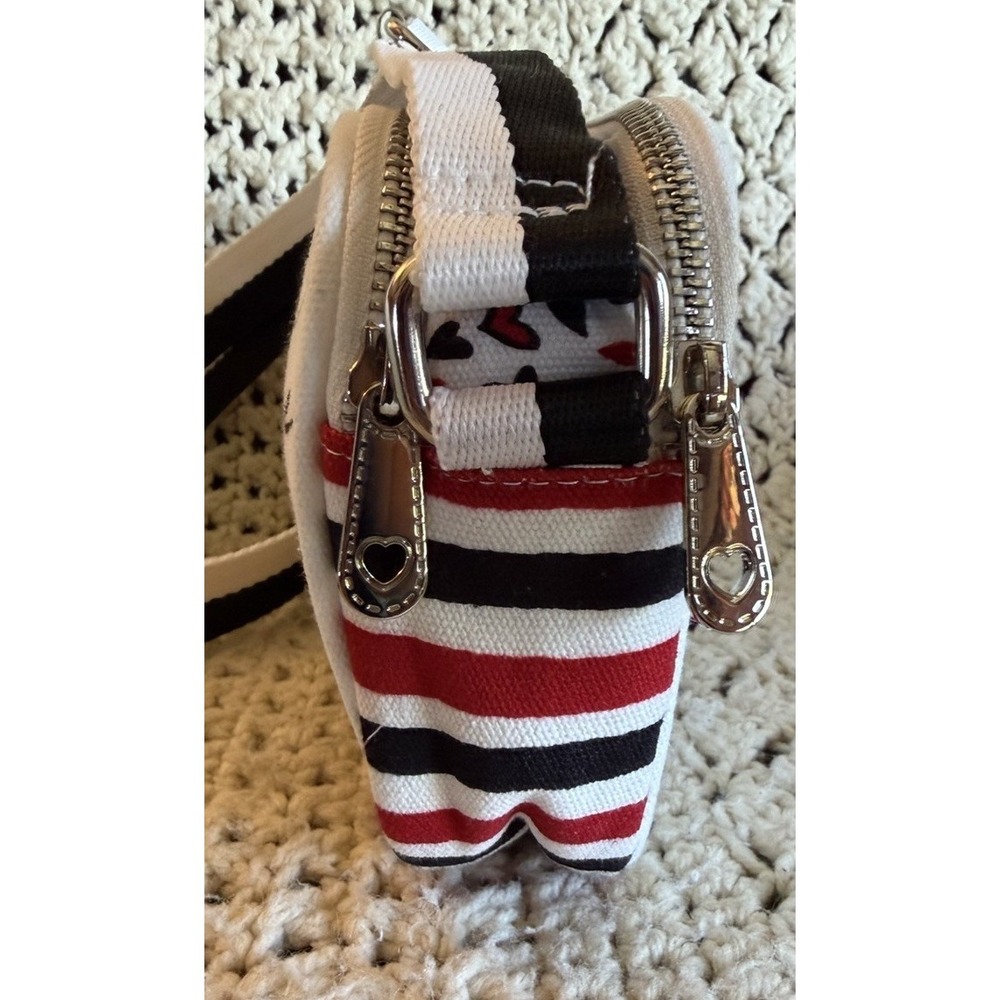 Brighton Love Scroll White Red and Black Canvas Crossbody Bag 8"x5"x2" - Picture 8 of 10